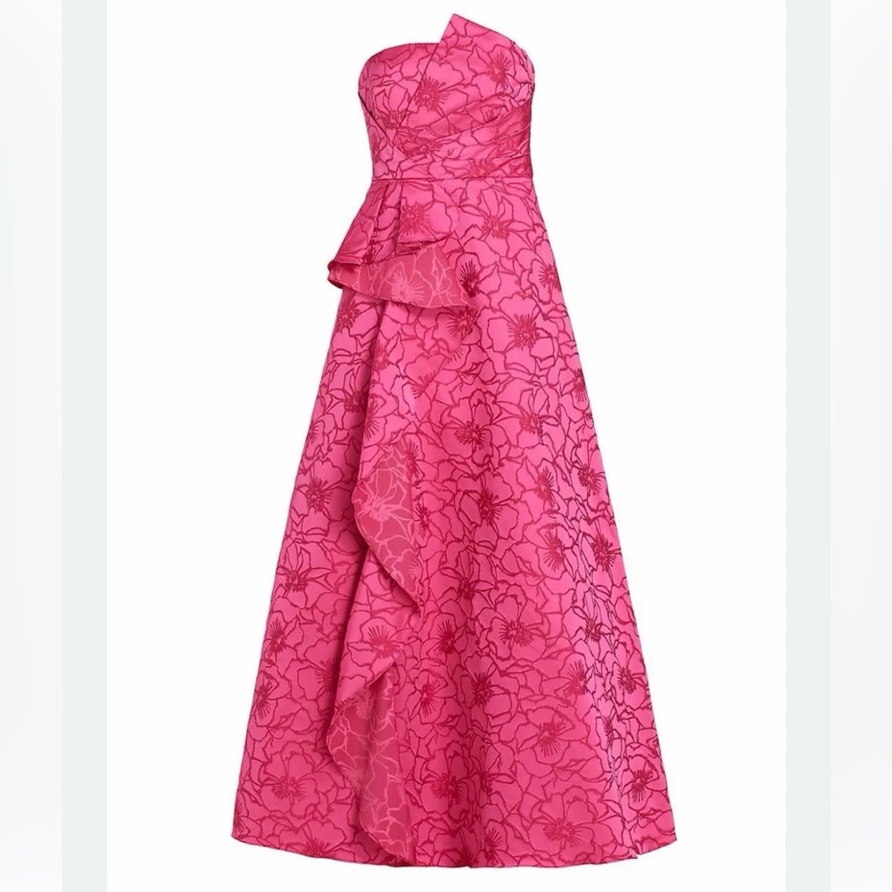 Monique Lhuillier Strapless Pink Floral Dress